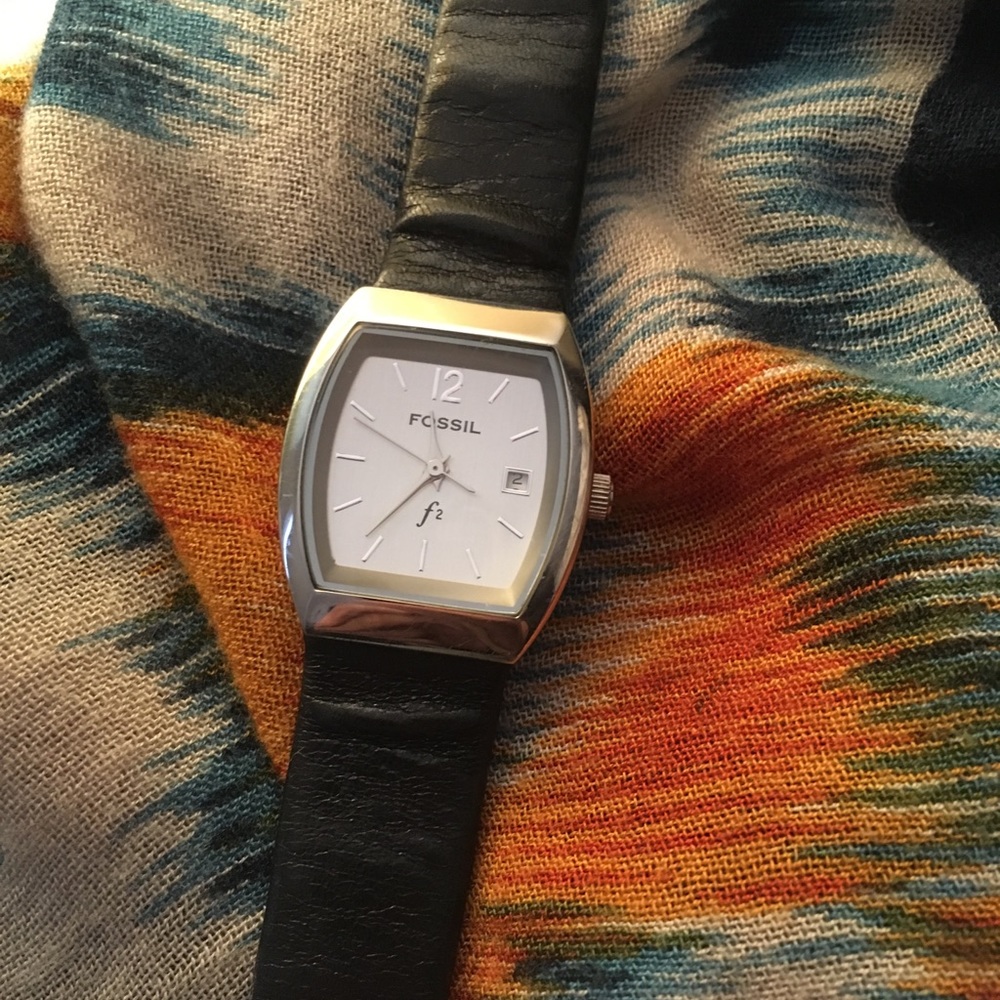 Black fossil leather watch